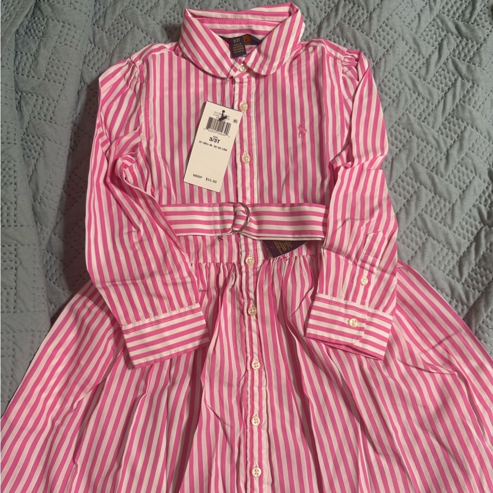 Polo by Ralph Lauren Pink and White Striped Kids Dress